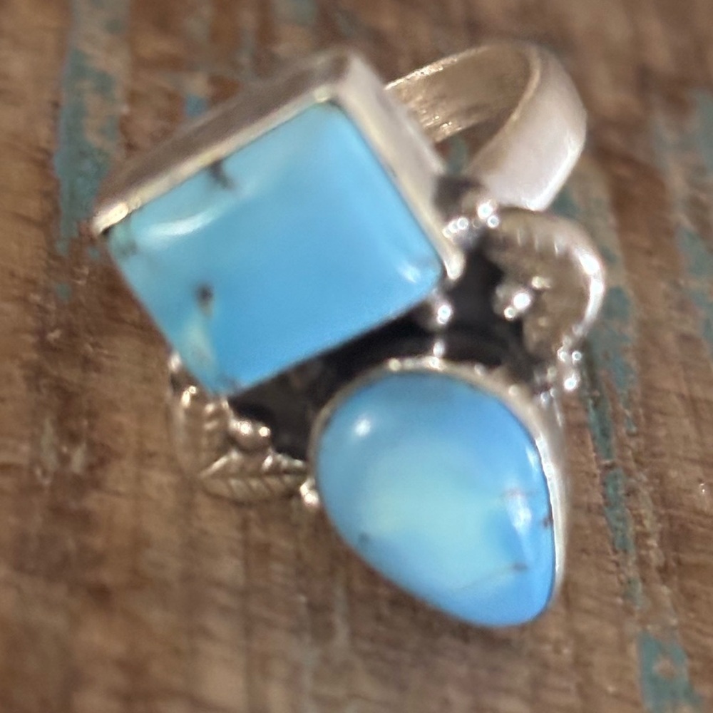 Double Golden Hills Turquoise and Sterling Silver Ring 7